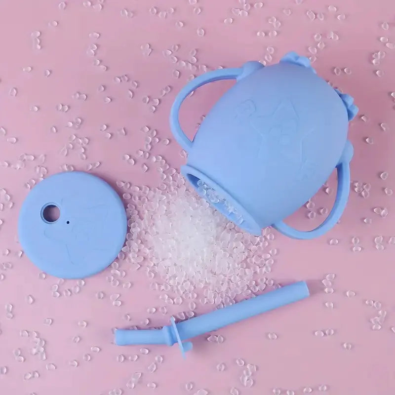 Vaso de silicona para bebés con pajita y tapa para aprender a beber
