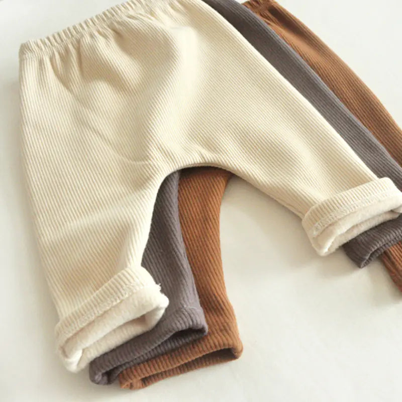 Pantalones gruesos de terciopelo cálido de talle alto para bebés