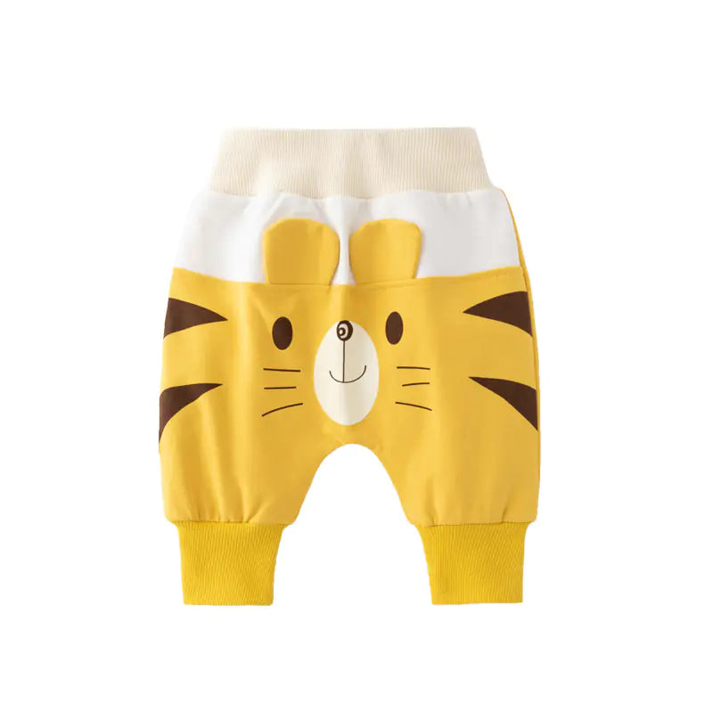 Pantalón tipo harem amarillo con estampado de tigre para bebé de 0 a 2 años.