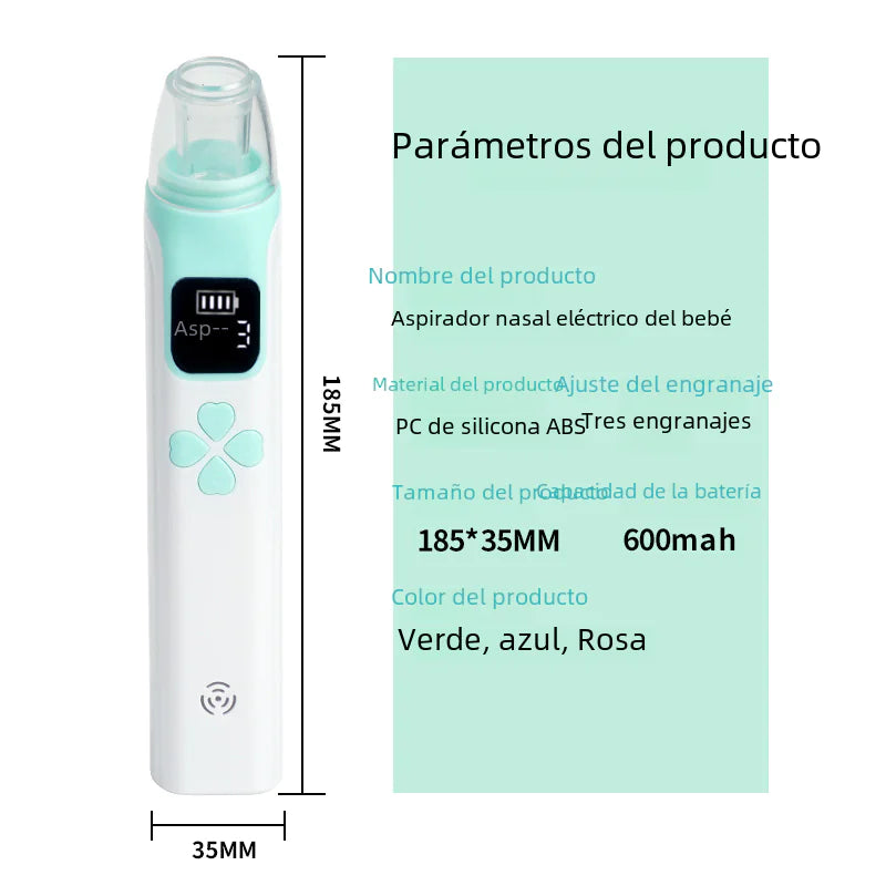 Aspirador nasal eléctrico para bebés con punta de silicona suave
