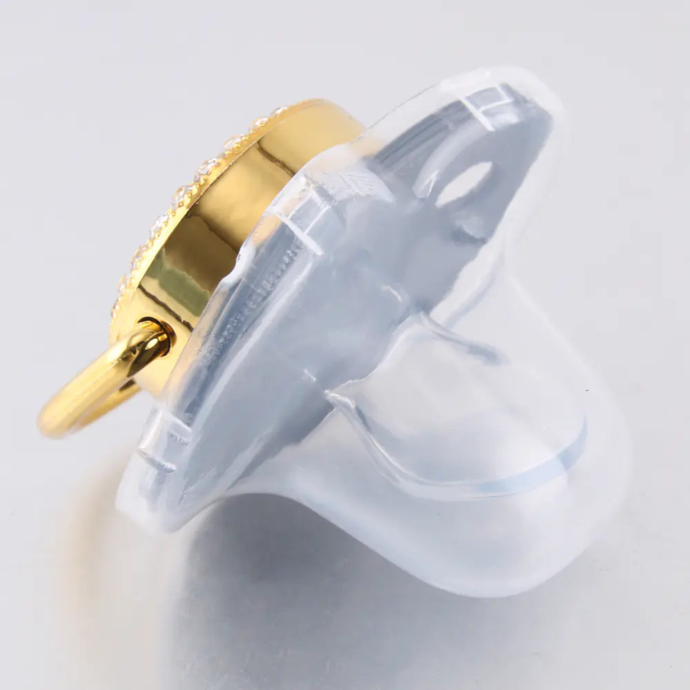 Chupete de lujo negro y dorado para bebé con clip, con letra